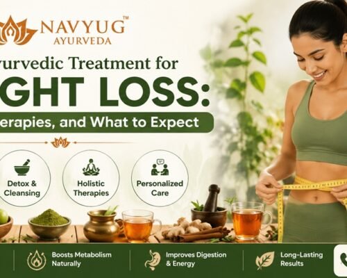 Best Ayurvedic treatment for weight loss featuring natural herbs, holistic therapies, personalized care, and healthy weight management by Navyug Ayurveda.