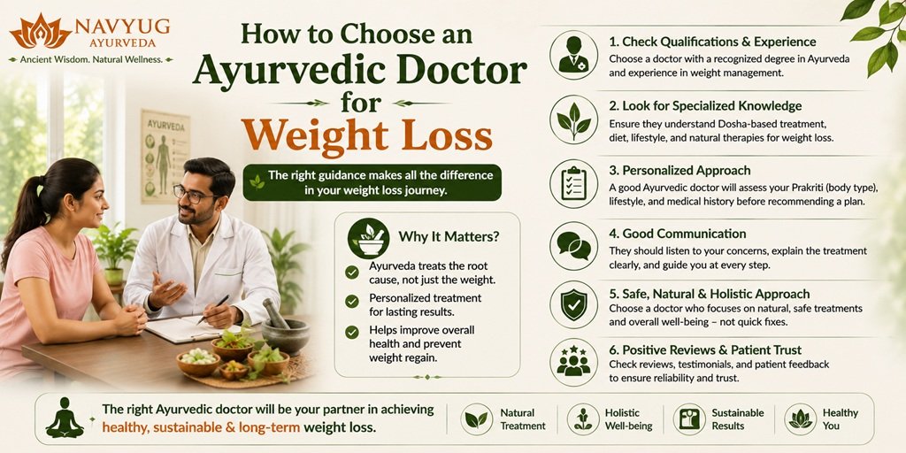 How to choose an Ayurvedic doctor for weight loss, covering qualifications, specialized knowledge, personalized treatment, communication, safety, and patient reviews.